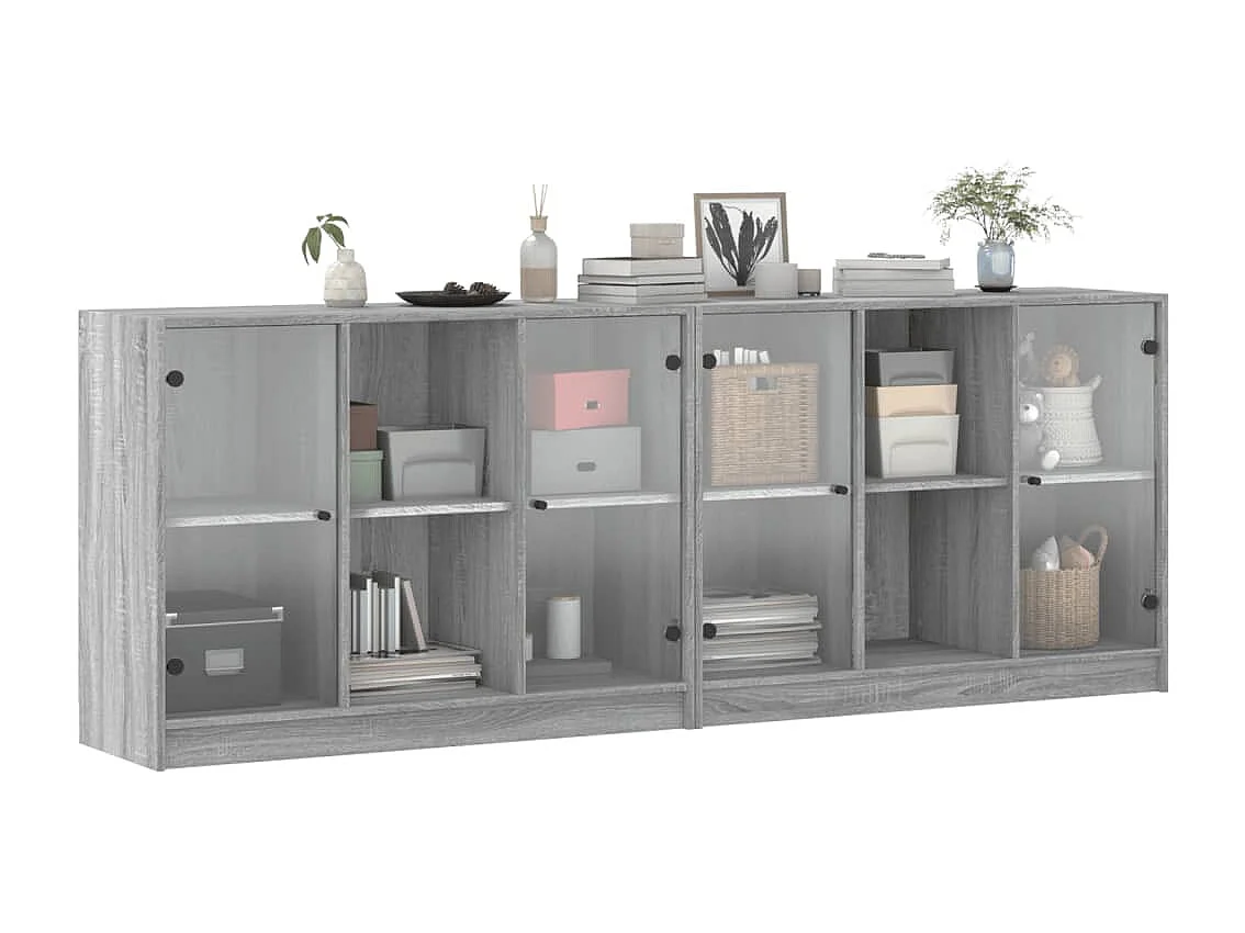 Libreria | Scaffale | Mobile di stoccaggio con Ante Grigio Sonoma 204x37x75 cm Legno Multistrato