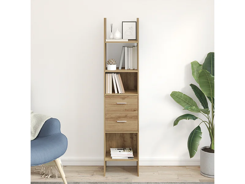 Bibliothèque | Etagère de rangement | Meuble de rangement chêne artisanal 40 x 35 x 180 cm Bois d'ingénierie