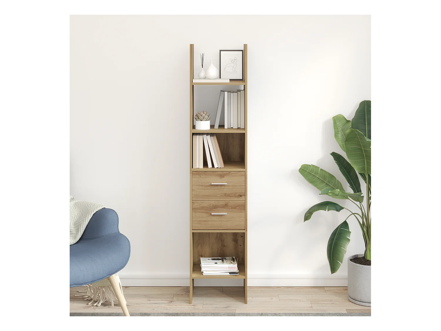 Bibliothèque | Etagère de rangement | Meuble de rangement chêne artisanal 40 x 35 x 180 cm Bois d'ingénierie