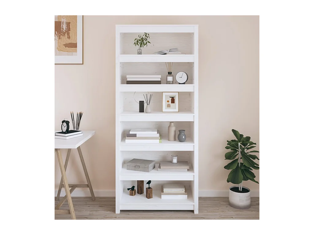Bibliothèque | Etagère de rangement | Meuble de rangement Blanc 80x35x183 cm Bois de pin massif