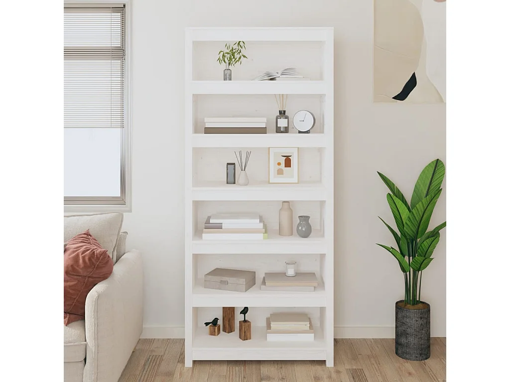 Bibliothèque | Etagère de rangement | Meuble de rangement Blanc 80x35x183 cm Bois de pin massif