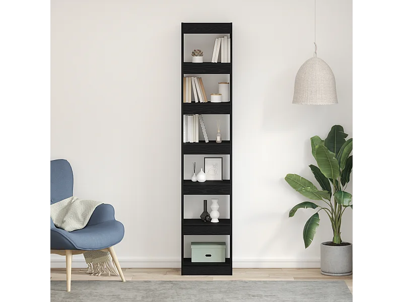 Bibliothèque | Etagère de rangement | Meuble de rangement Noir Chêne 40x30x198 cm en Bois d'ingénierie