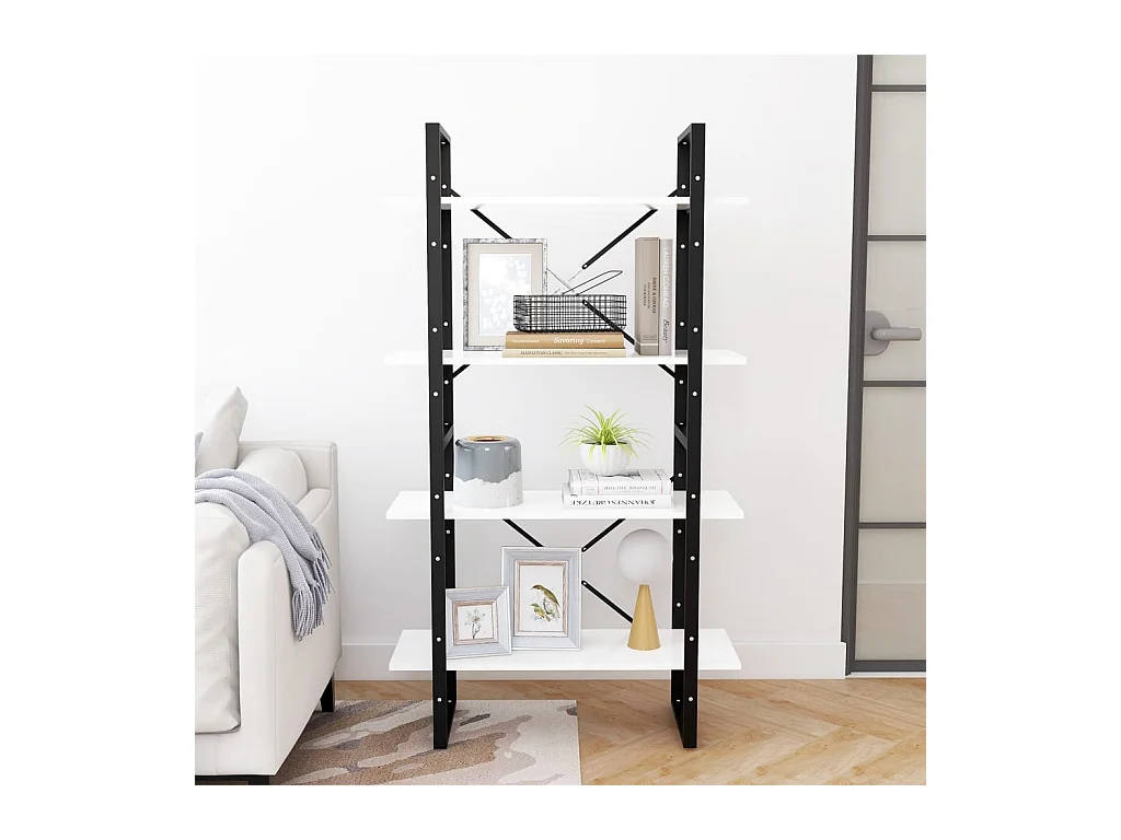 Bibliothèque | Etagère de rangement | Meuble de rangement à 4 niveaux Blanc 80x30x140 cm bois d'ingénierie