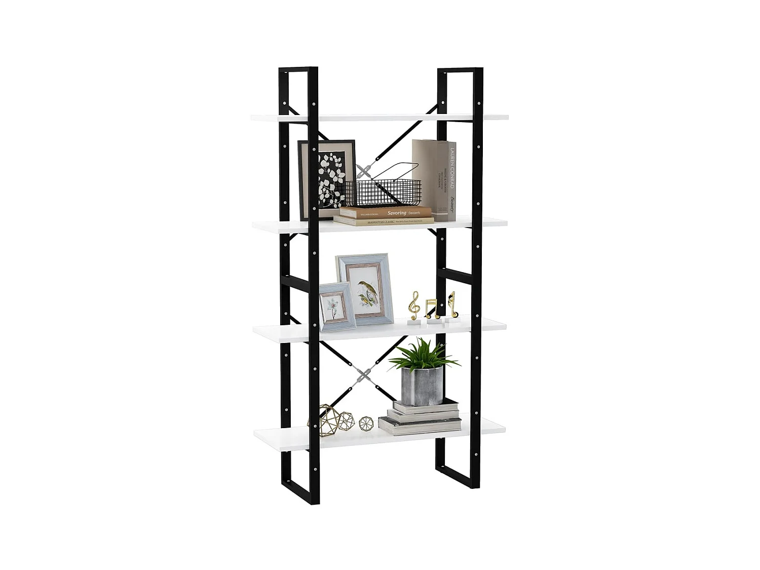 Bibliothèque | Etagère de rangement | Meuble de rangement à 4 niveaux Blanc 80x30x140 cm bois d'ingénierie