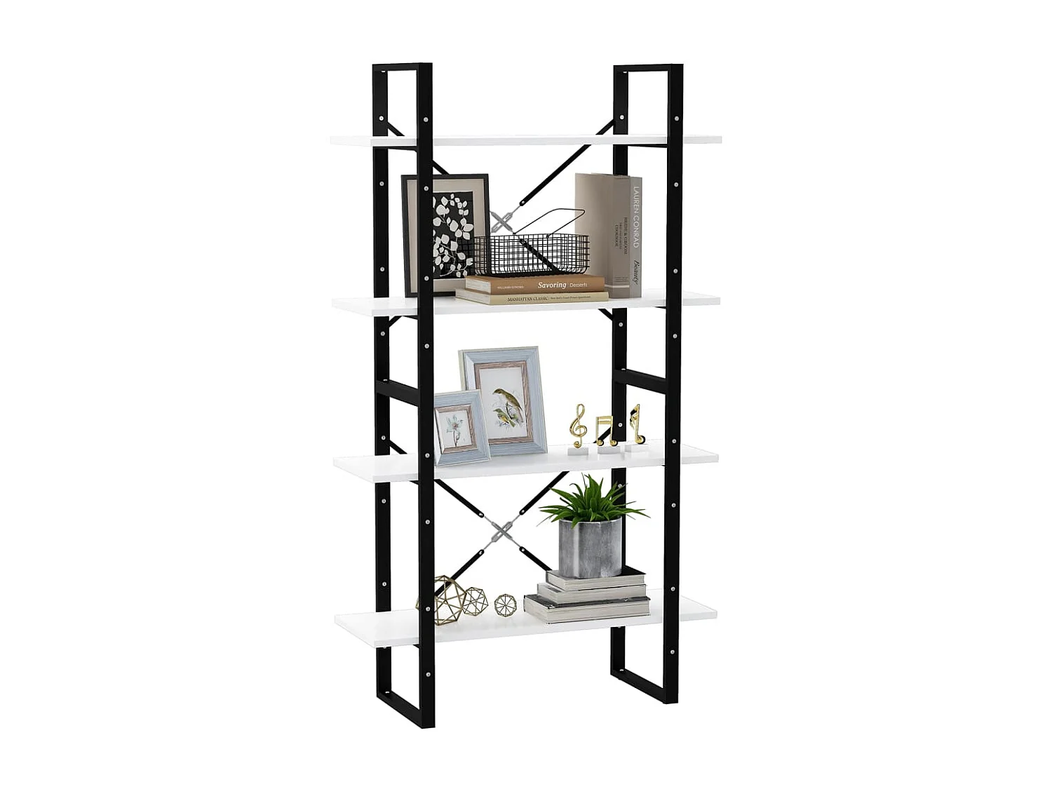 Bibliothèque | Etagère de rangement | Meuble de rangement à 4 niveaux Blanc 80x30x140 cm bois d'ingénierie