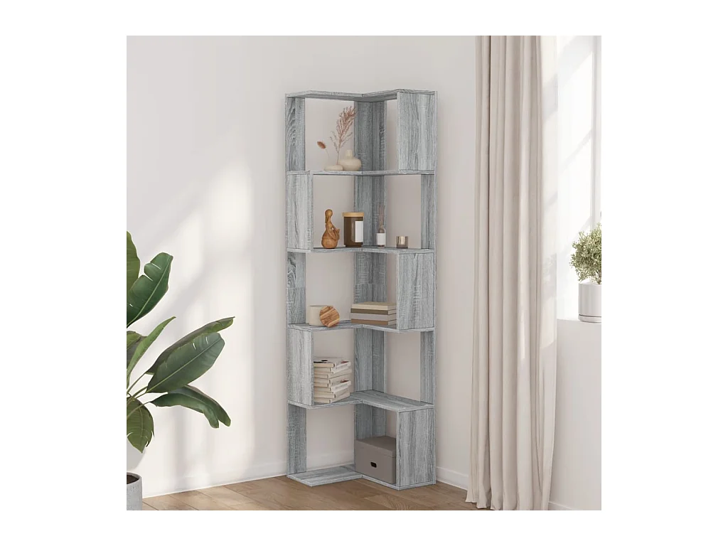 Bibliothèque d'angle | Etagère de rangement | Meuble de rangement à 5 niveaux sonoma gris bois d'ingénierie