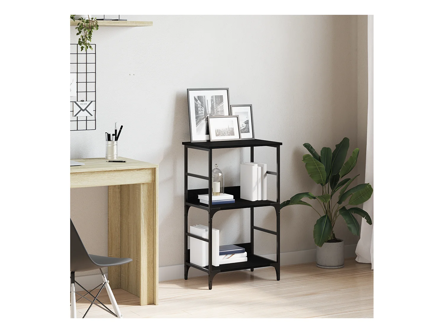 Libreria | Scaffale | Mobile di stoccaggio Nero Rovere 50x33x82 cm Legno ingegnerizzato e Acciaio