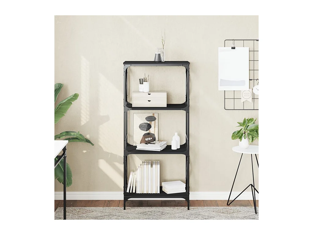 Bibliothèque | Etagère de rangement | Meuble de rangement à 4 niveaux noir 59x35x132 cm bois d'ingénierie