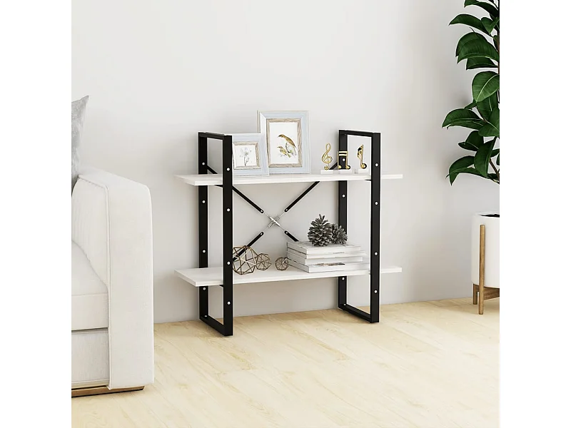 Libreria | Scaffale | Mobile di stoccaggio a 2 Ripiani Bianca 80x30x70 cm in Massello di Pino