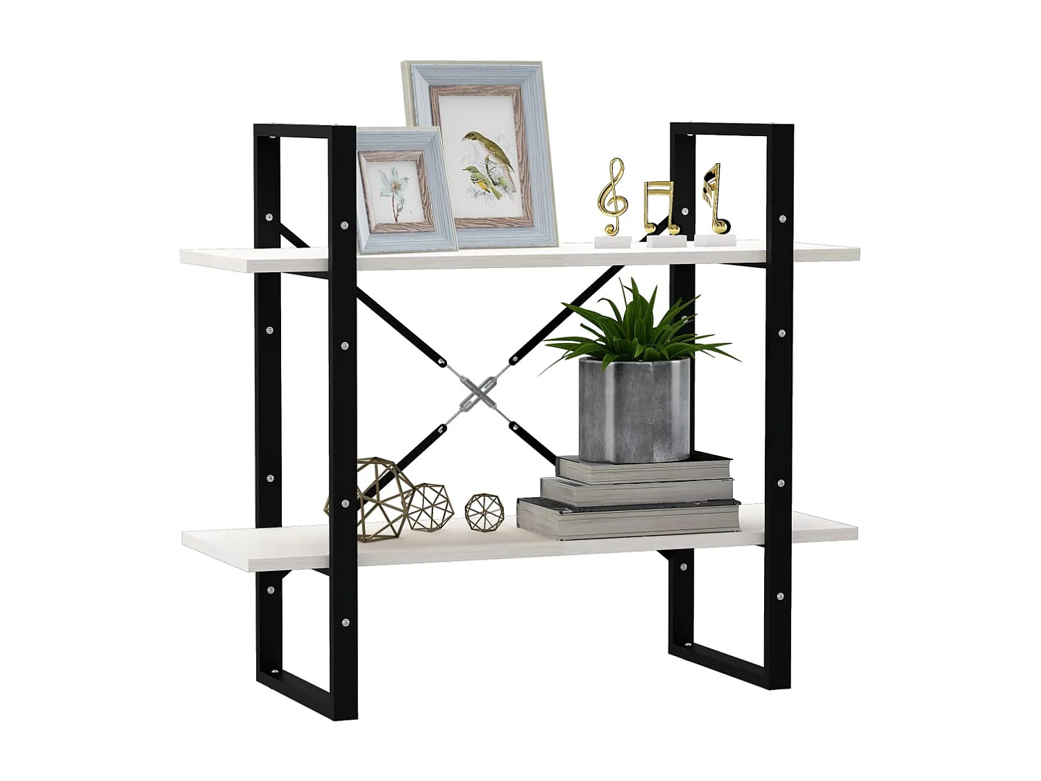 Libreria | Scaffale | Mobile di stoccaggio a 2 Ripiani Bianca 80x30x70 cm in Massello di Pino