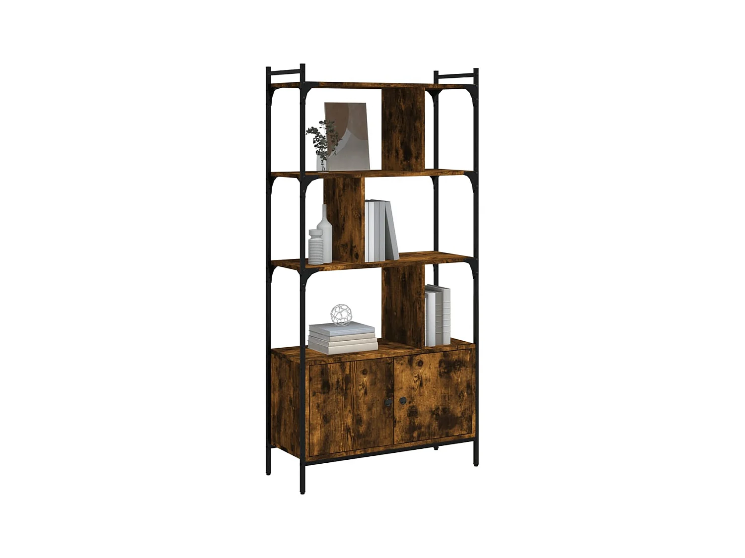 Bibliothèque | Etagère de rangement | Meuble de rangement avec portes chêne fumé 76,5x30x154,5 cm