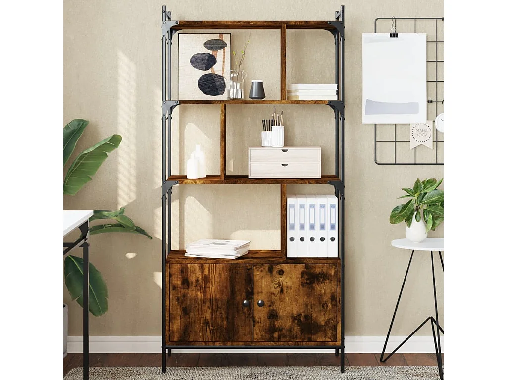 Libreria | Scaffale | Mobile di stoccaggio con Ante Rovere Fumo 76,5x30x154,5cm Legno Multistrato