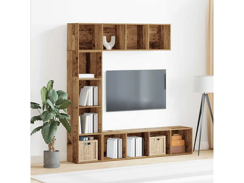 Armadi per libri | Scaffali libri | Mobili di stoccaggio 3 pz Legno Antico in Legno Multistrato