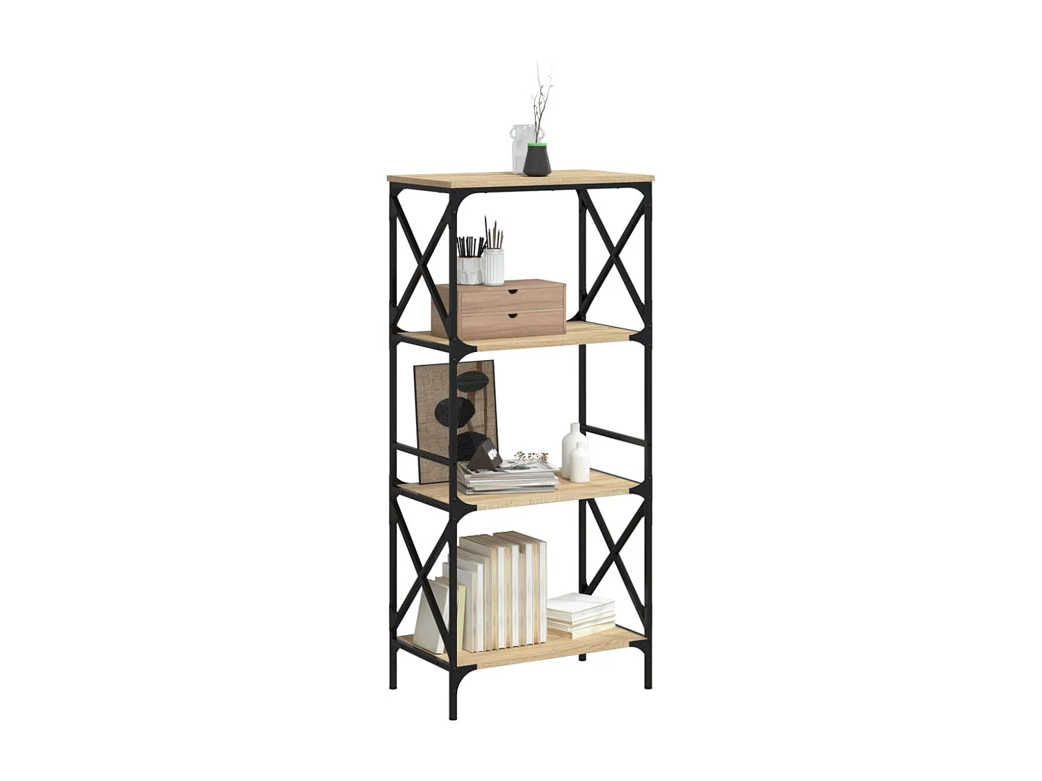 Bibliothèque | Etagère de rangement | Meuble de rangement à 4 niveaux chêne sonoma 59x35x132 cm