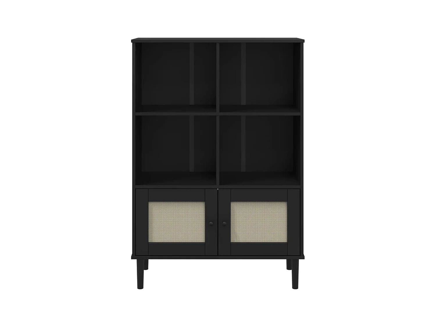 Bibliothèque | Etagère de rangement | Meuble de rangement SENJA aspect de rotin noir bois massif de pin