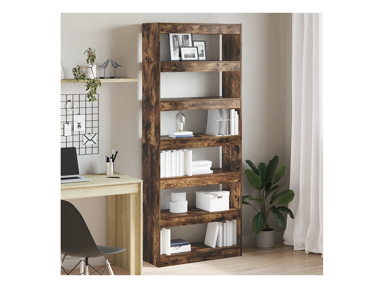 Meuble Bibliothèque | Etagère de rangement | Meuble de rangement en chêne fumé 80x30x198 cm