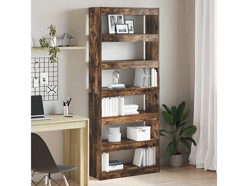 Meuble Bibliothèque | Etagère de rangement | Meuble de rangement en chêne fumé 80x30x198 cm
