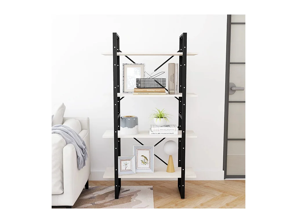 Bibliothèque | Etagère de rangement | Meuble de rangement à 4 niveaux Blanc 80x30x140 cm Bois de pin massif