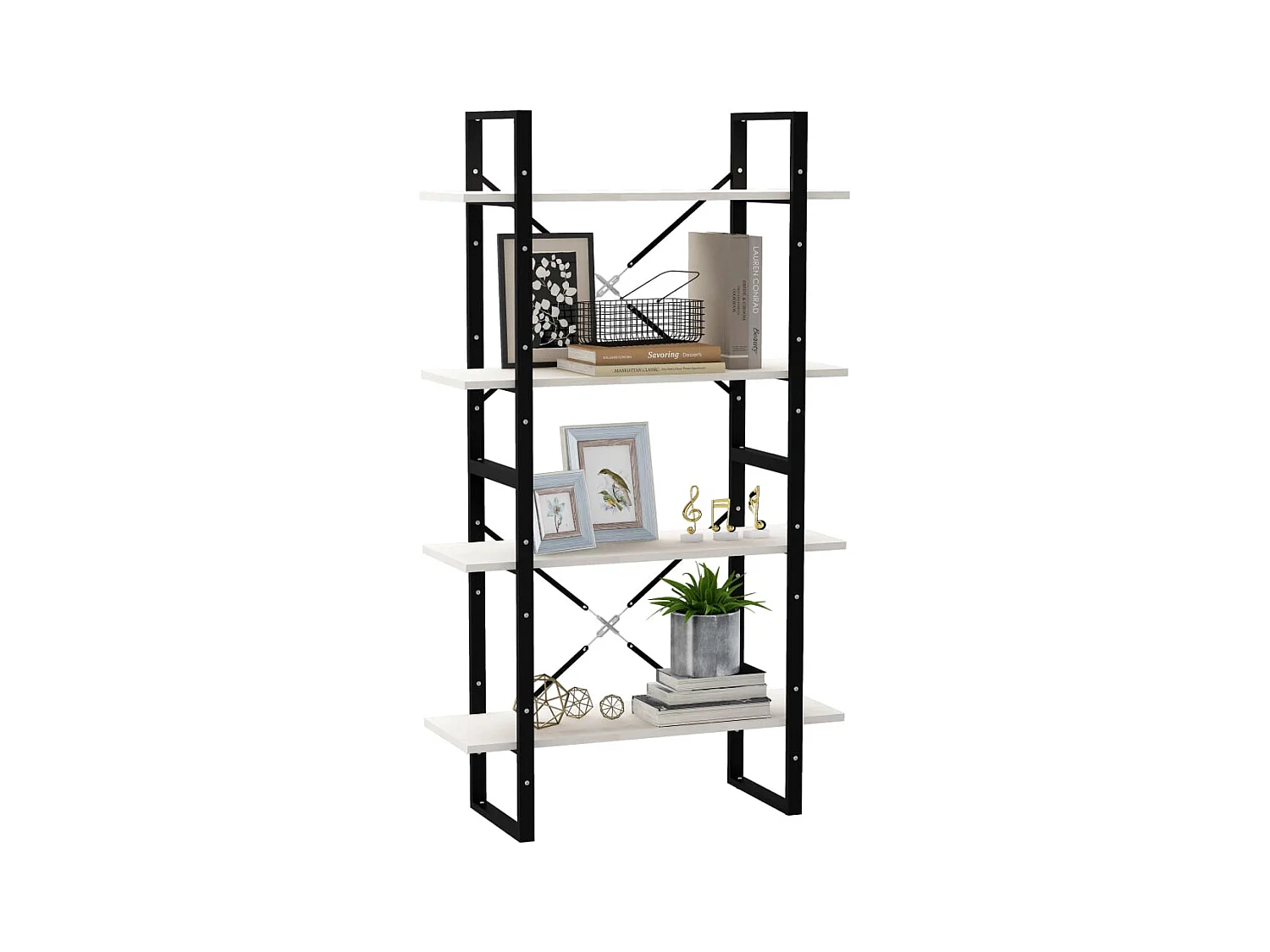 Bibliothèque | Etagère de rangement | Meuble de rangement à 4 niveaux Blanc 80x30x140 cm Bois de pin massif