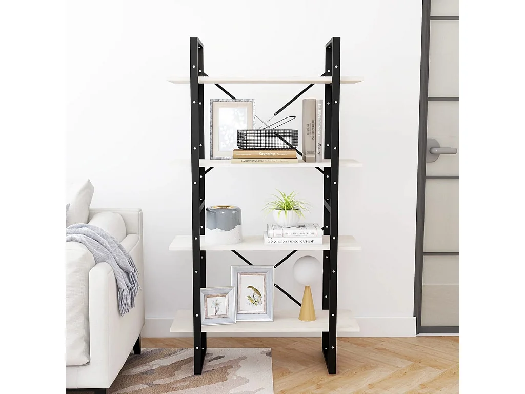 Bibliothèque | Etagère de rangement | Meuble de rangement à 4 niveaux Blanc 80x30x140 cm Bois de pin massif