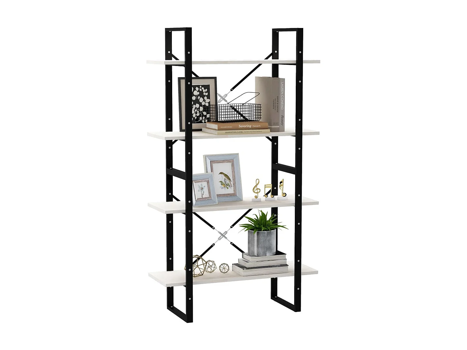 Bibliothèque | Etagère de rangement | Meuble de rangement à 4 niveaux Blanc 80x30x140 cm Bois de pin massif