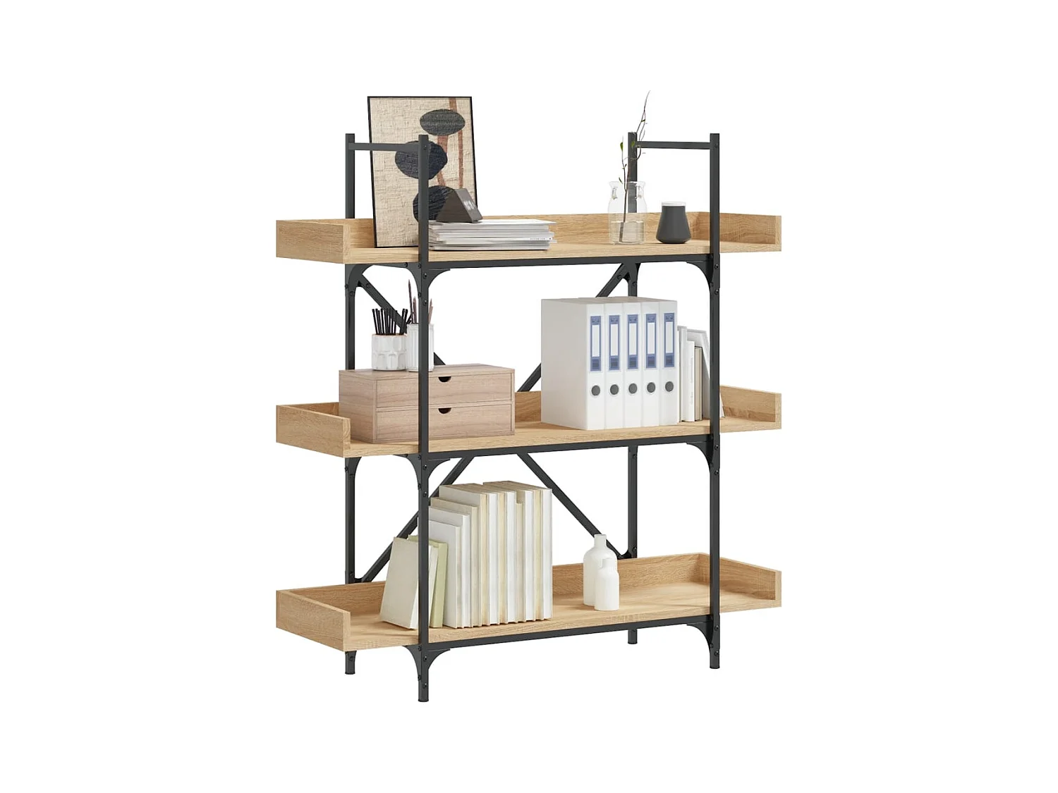 Bibliothèque | Etagère de rangement | Meuble de rangement à 3 niveaux chêne sonoma 100x33x108,5 cm