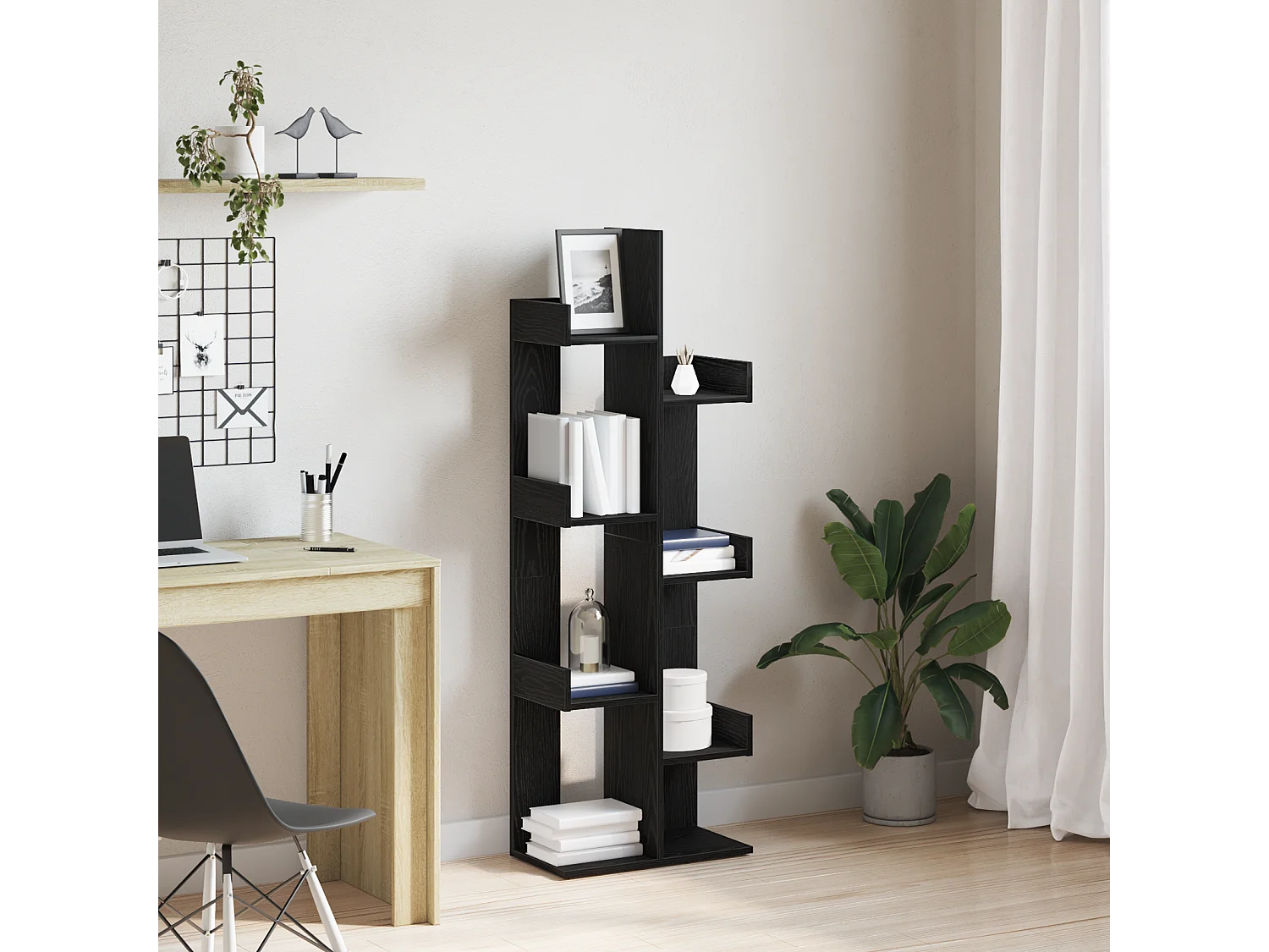 Bibliothèque | Etagère de rangement | Meuble de rangement en Chêne Noir 48x25,5x140 cm