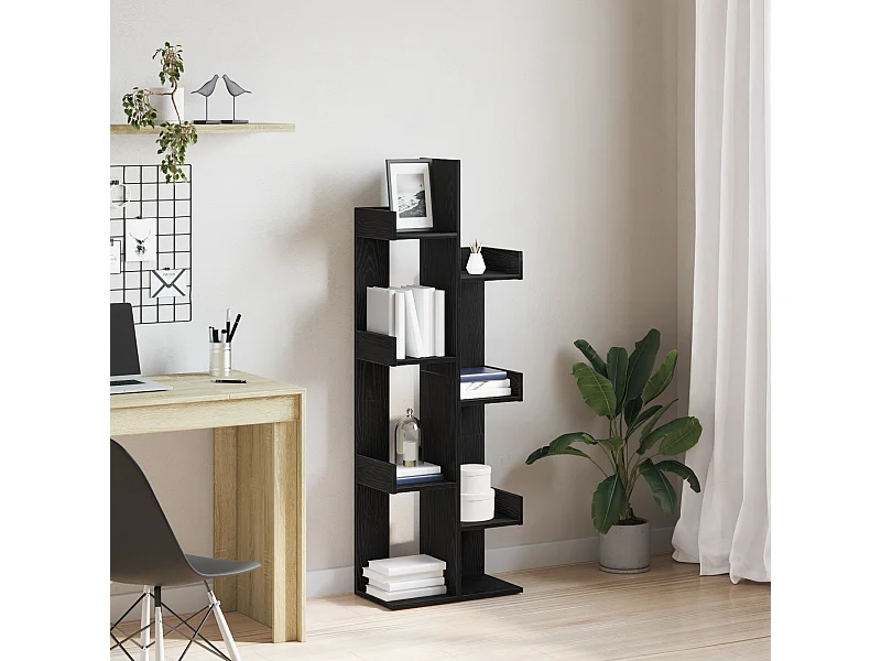 Libreria | Scaffale | Mobile di stoccaggio Nera in Rovere 48x25,5x140 cm in Legno Ingegnerizzato