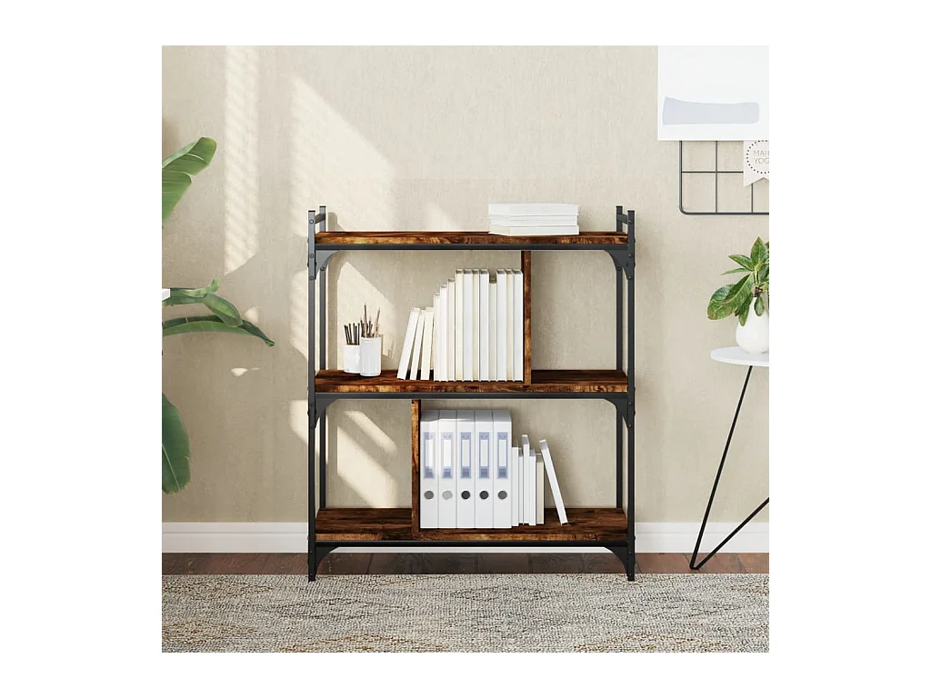 Bibliothèque | Etagère de rangement | Meuble de rangement 3 niveaux chêne fumé 76x32x88 cm bois d'ingénierie