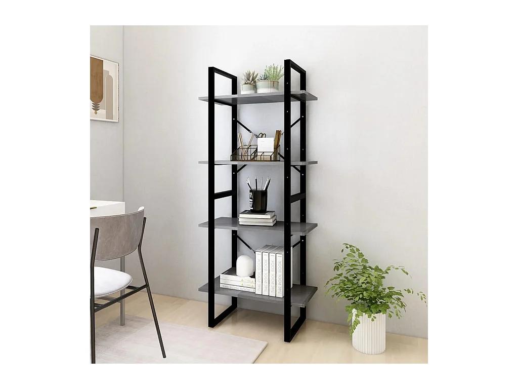 Bibliothèque | Etagère de rangement | Meuble de rangement à 4 niveaux Gris 60x30x140 cm Bois de pin massif