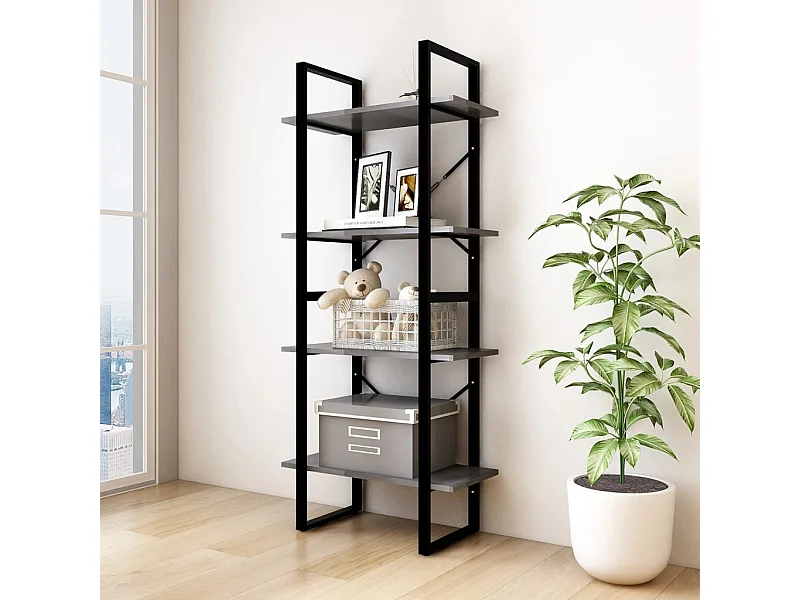 Libreria | Scaffale | Mobile di stoccaggio a 4 Ripiani Grigia 60x30x140 cm in Massello di Pino