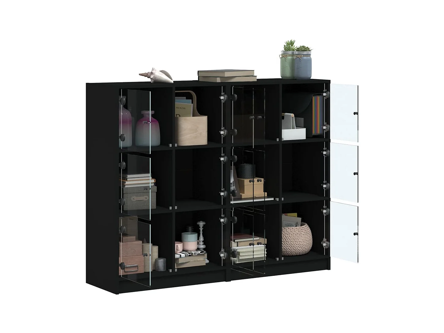 Bibliothèque | Etagère de rangement | Meuble de rangement avec portes noir 136x37x109 cm bois d'ingénierie