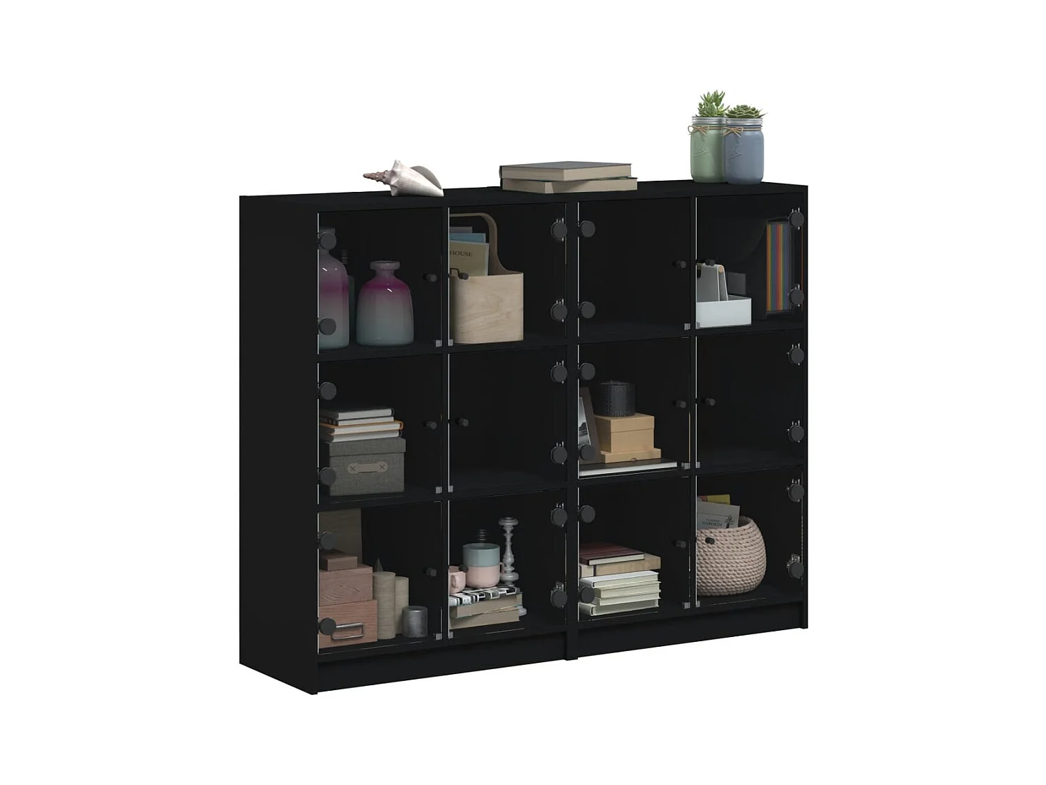 Bibliothèque | Etagère de rangement | Meuble de rangement avec portes noir 136x37x109 cm bois d'ingénierie