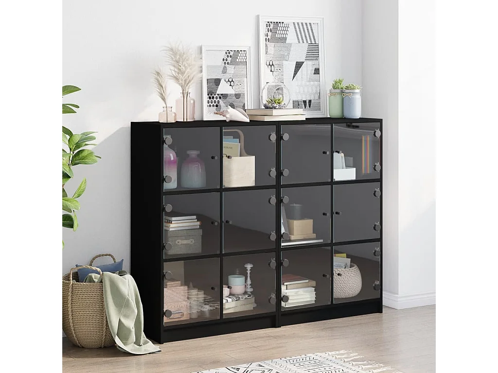 Libreria | Scaffale | Mobile di stoccaggio con Ante Nera 136x37x109 cm in Legno Multistrato