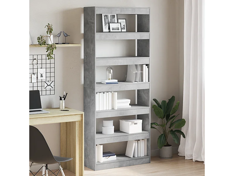 Mobile Libreria | Scaffale | Mobile di stoccaggio Divisore Grigio Cemento 80x30x198 cm