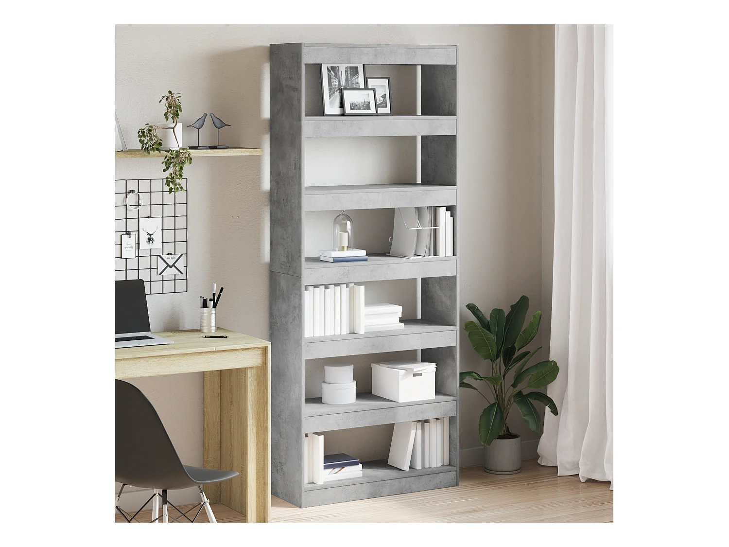 Bibliothèque | Etagère de rangement | Meuble de rangement en béton gris 80x30x198 cm