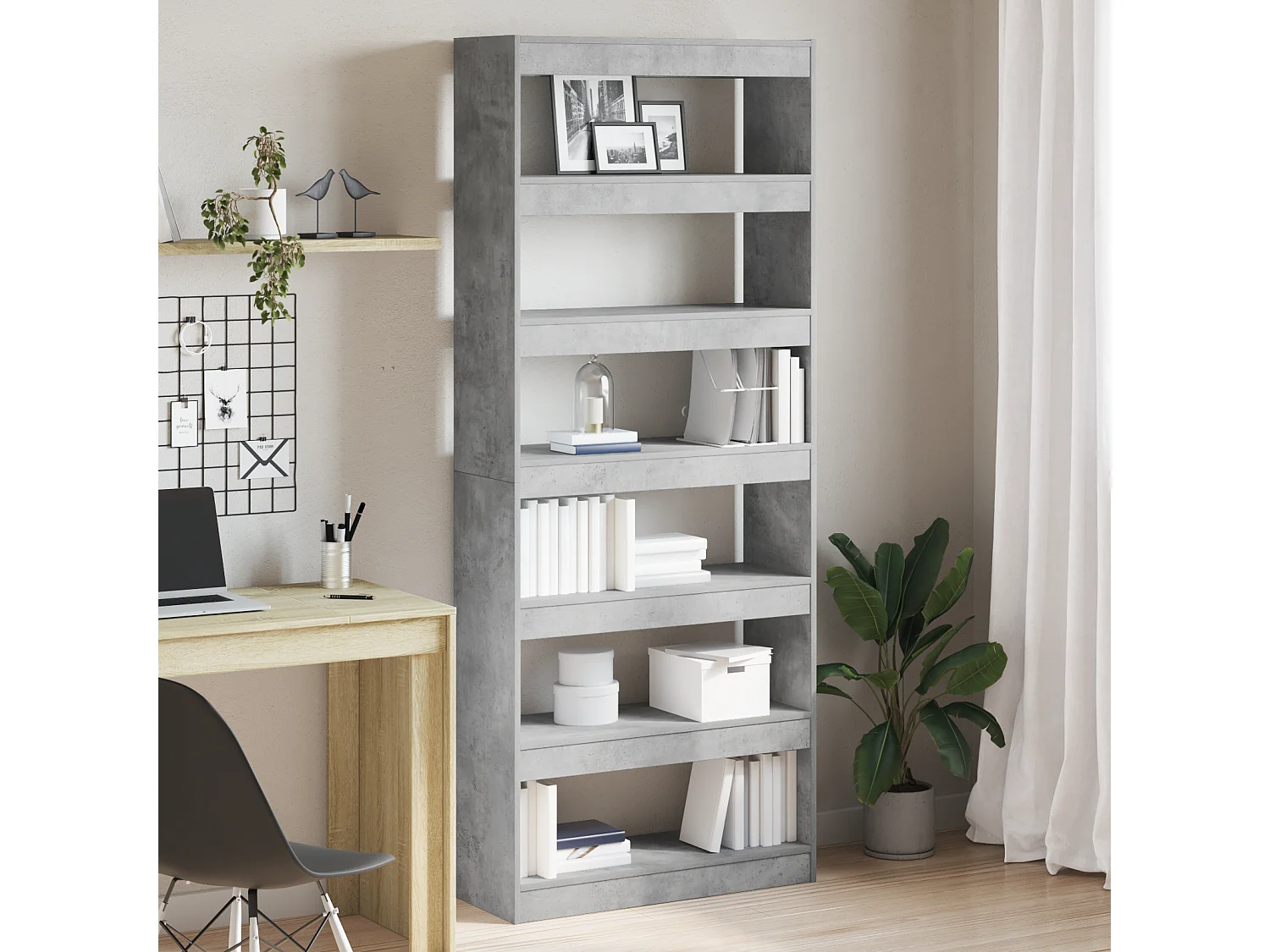 Mobile Libreria | Scaffale | Mobile di stoccaggio Divisore Grigio Cemento 80x30x198 cm