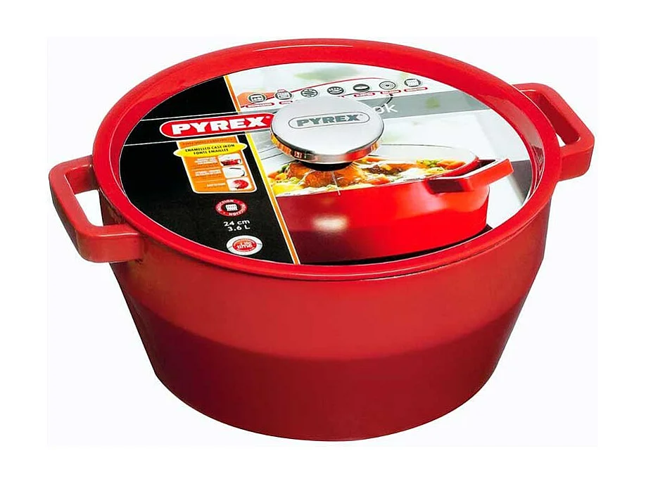 Cacerola Slow Cook Pyrex 3,6L hierro fundido rojo Ø24 cm
