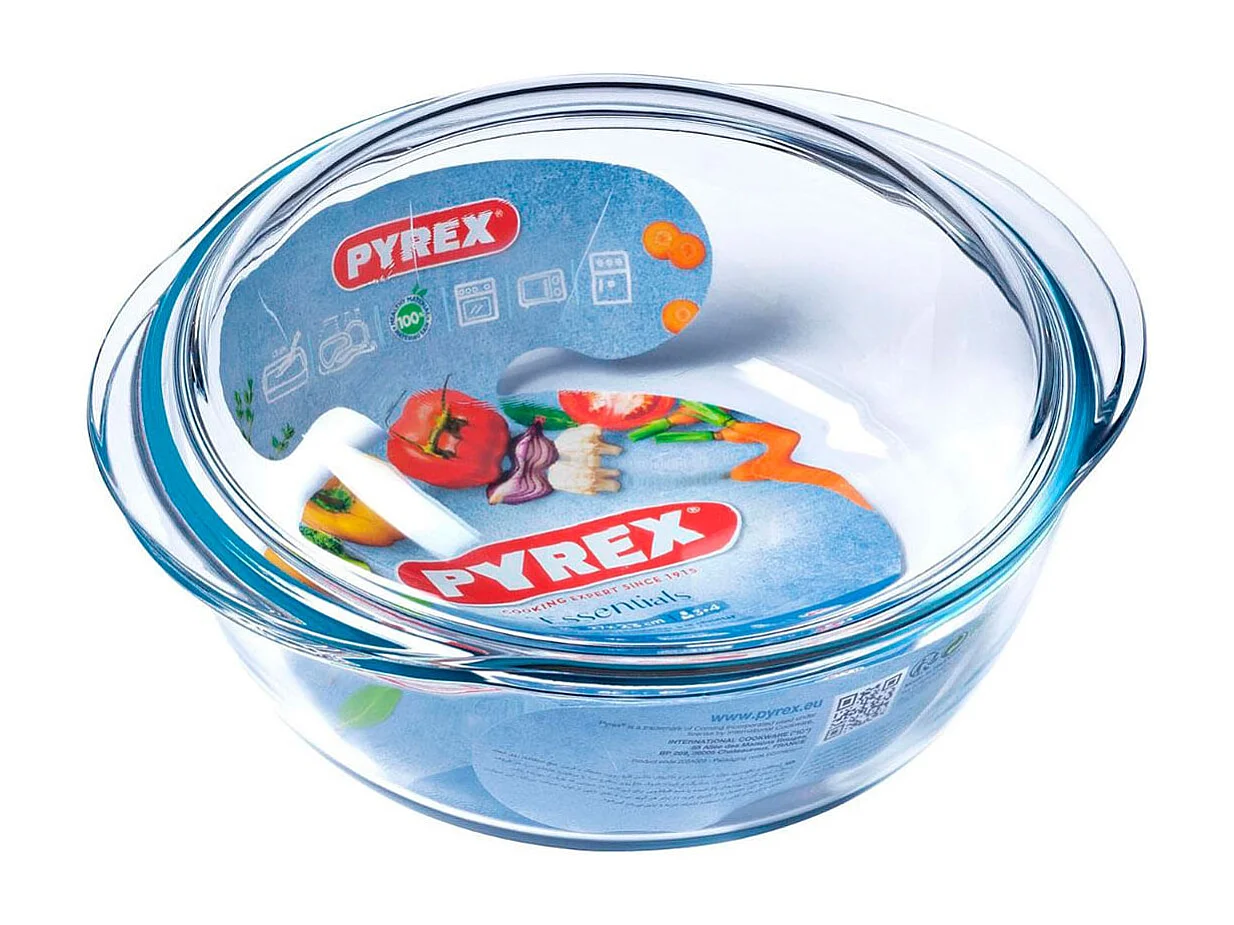 Cacerola de vidrio Essentials Pyrex forma redonda con tapa 3,2L