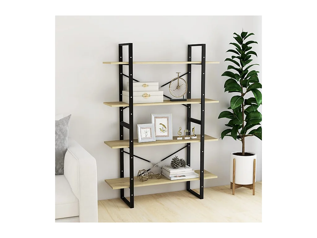 Bibliothèque | Etagère de rangement | Meuble de rangement à 4 niveaux chêne sonoma bois d'ingénierie