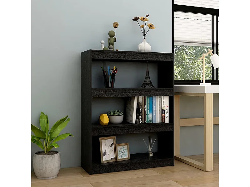 Libreria | Scaffale | Mobile di stoccaggio Divisorio Nero 100x30x103 cm in Legno Massello di Pino