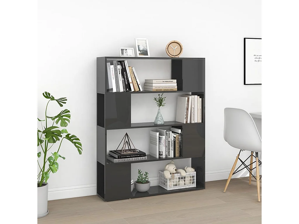 Libreria | Scaffale | Mobile di stoccaggio Divisorio Grigio Lucido 100x24x124 cm