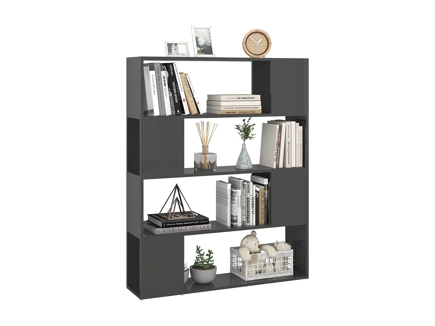 Libreria | Scaffale | Mobile di stoccaggio Divisorio Grigio Lucido 100x24x124 cm