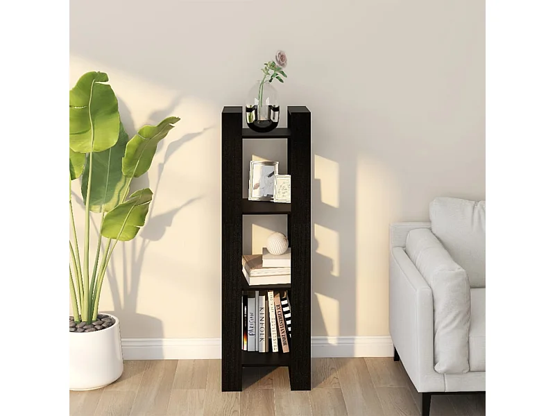 Libreria | Scaffale | Mobile di stoccaggio Divisorio Nero 41x35x125 cm in Legno Massello di Pino