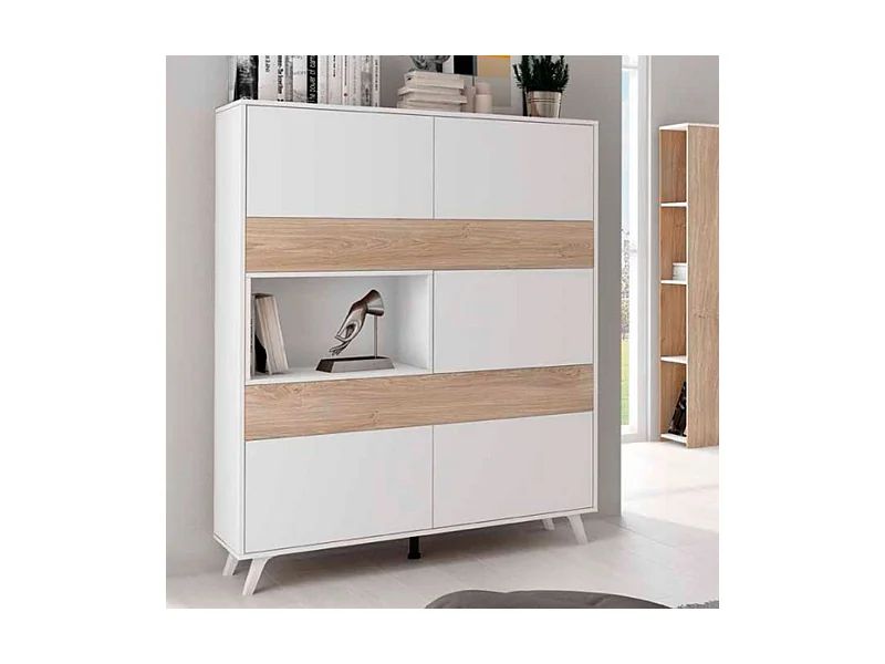 Vitrina Soto 6 módulos blanco/roble 156x120,9x39,6 cm