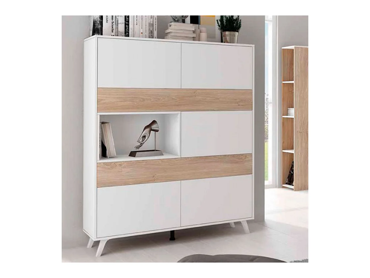 Vitrina Soto 6 módulos blanco/roble 156x120,9x39,6 cm