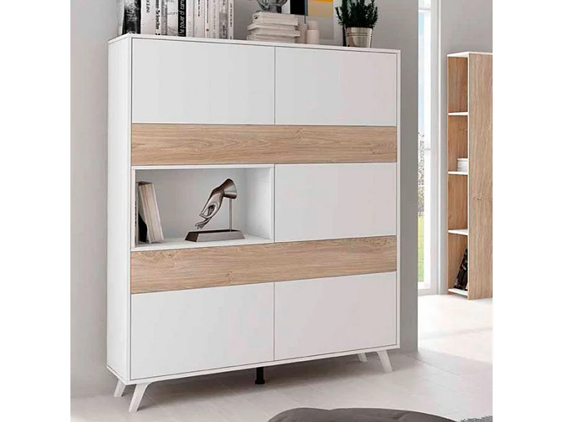 Vitrina Soto 6 módulos blanco/roble 156x120,9x39,6 cm