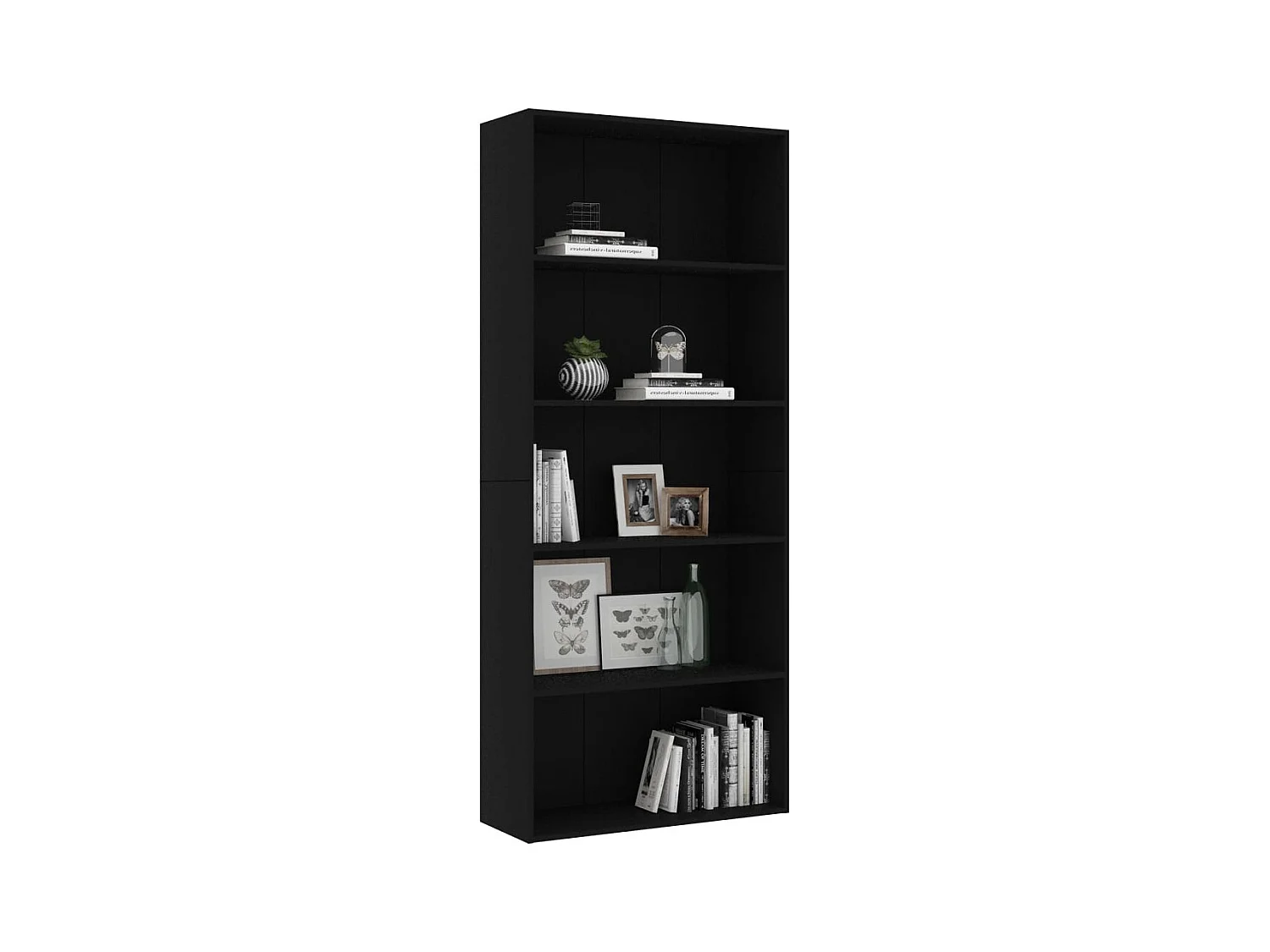 Bibliothèque | Etagère de rangement | Meuble de rangement à 5 niveaux Noir 80x30x189 cm Bois d'ingénierie