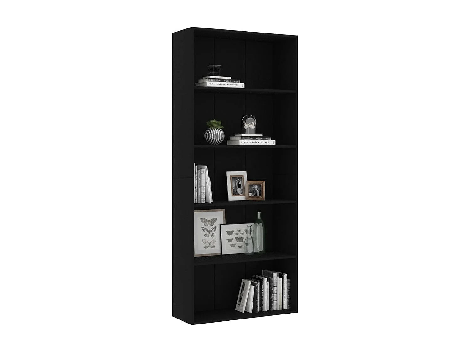Bibliothèque | Etagère de rangement | Meuble de rangement à 5 niveaux Noir 80x30x189 cm Bois d'ingénierie