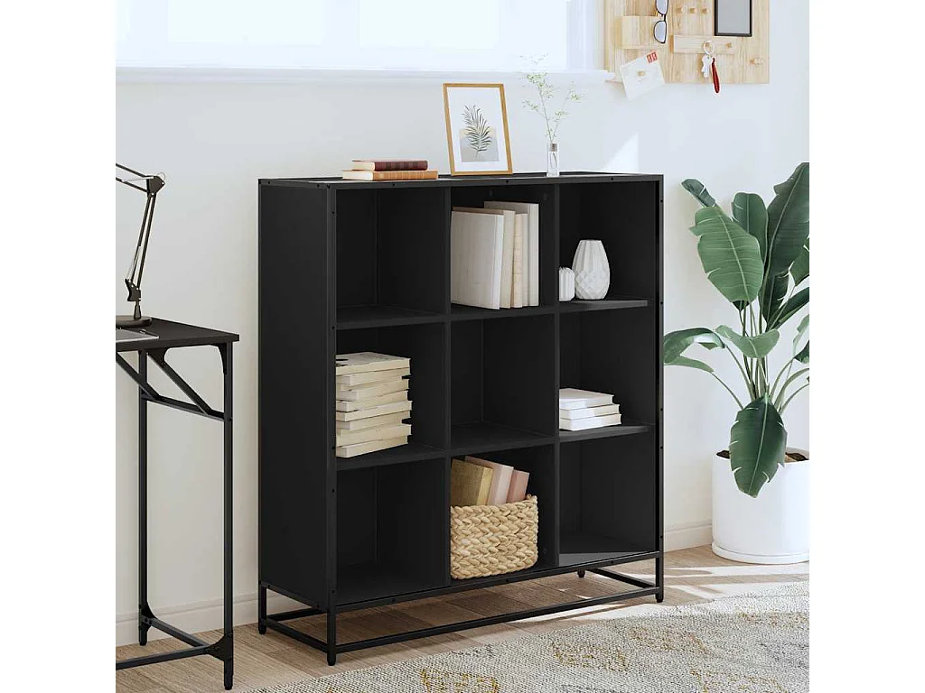 Bibliothèque | Etagère de rangement | Meuble de rangement noir 97,5x33x107,5 cm bois d'ingénierie et métal